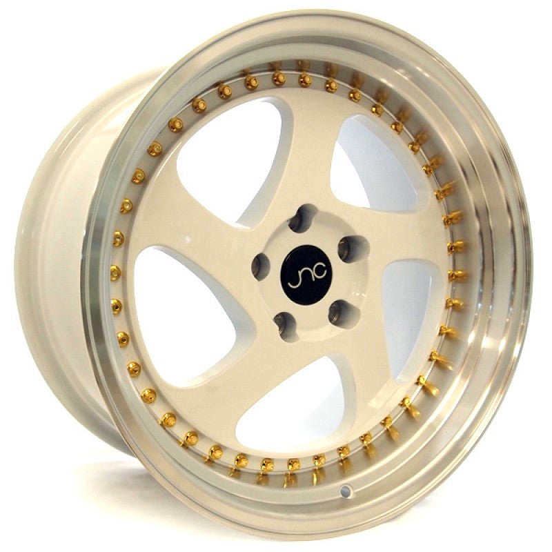 JNC034 White Machined Lip Gold Rivets wheel