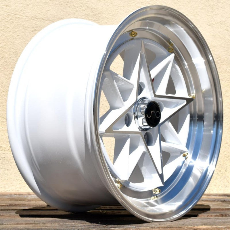 JNC025 White Machined Face Gold Rivets wheel