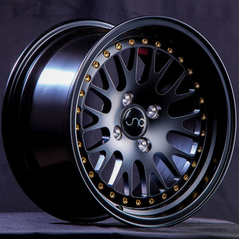 JNC001 Matte Black Gold Rivets wheel