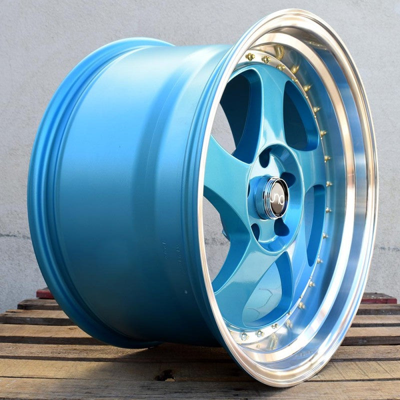 JNC034 Teal Blue Machine Lip Gold Rivets wheel