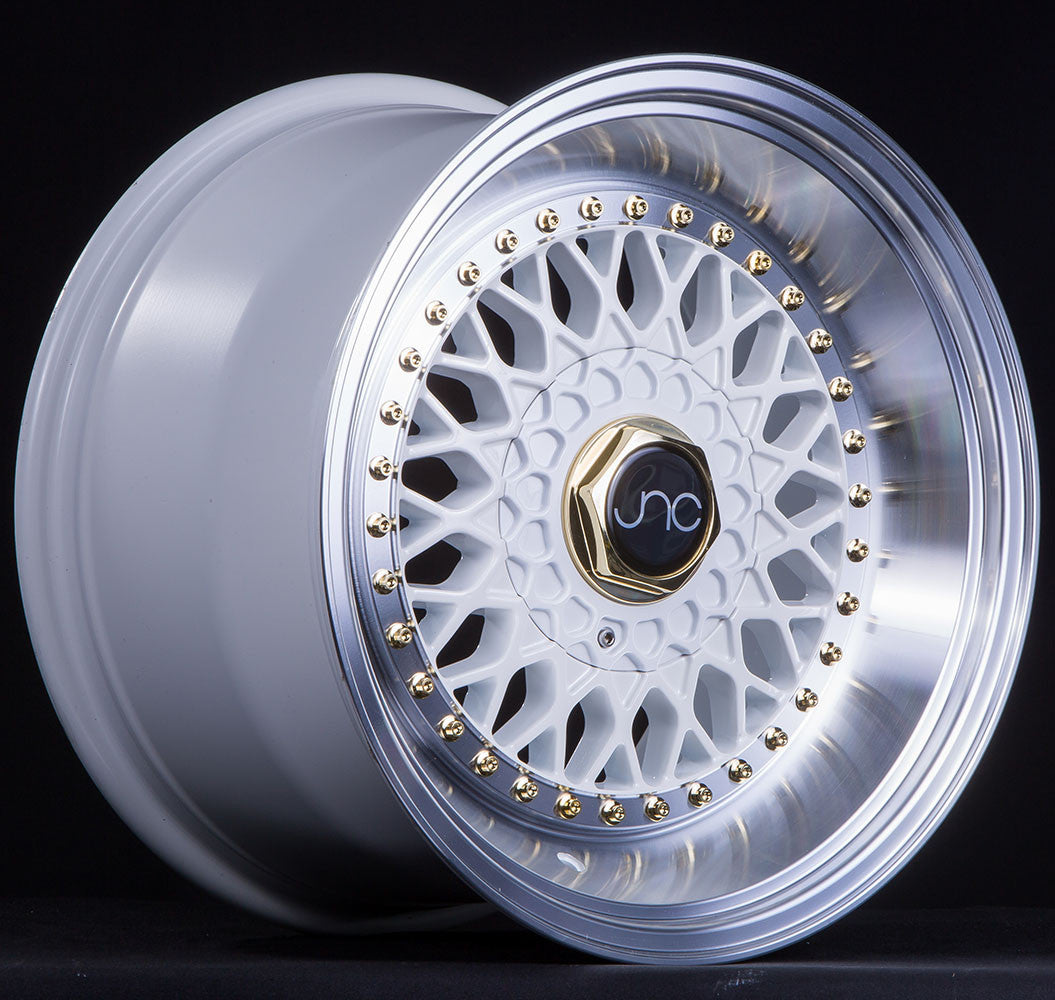 JNC004S White Machined Lip Gold Rivets wheel