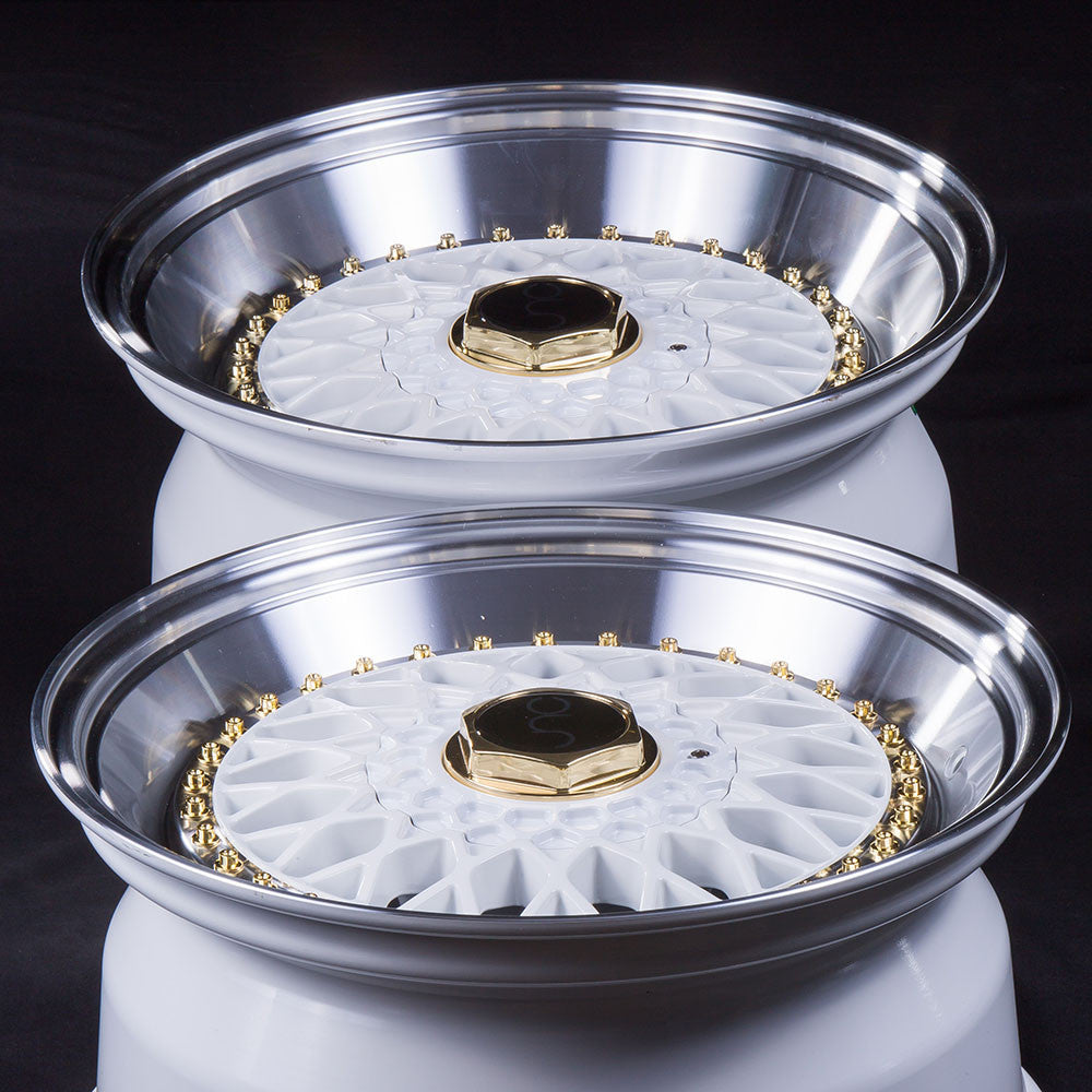 JNC004S White Machined Lip Gold Rivets wheel