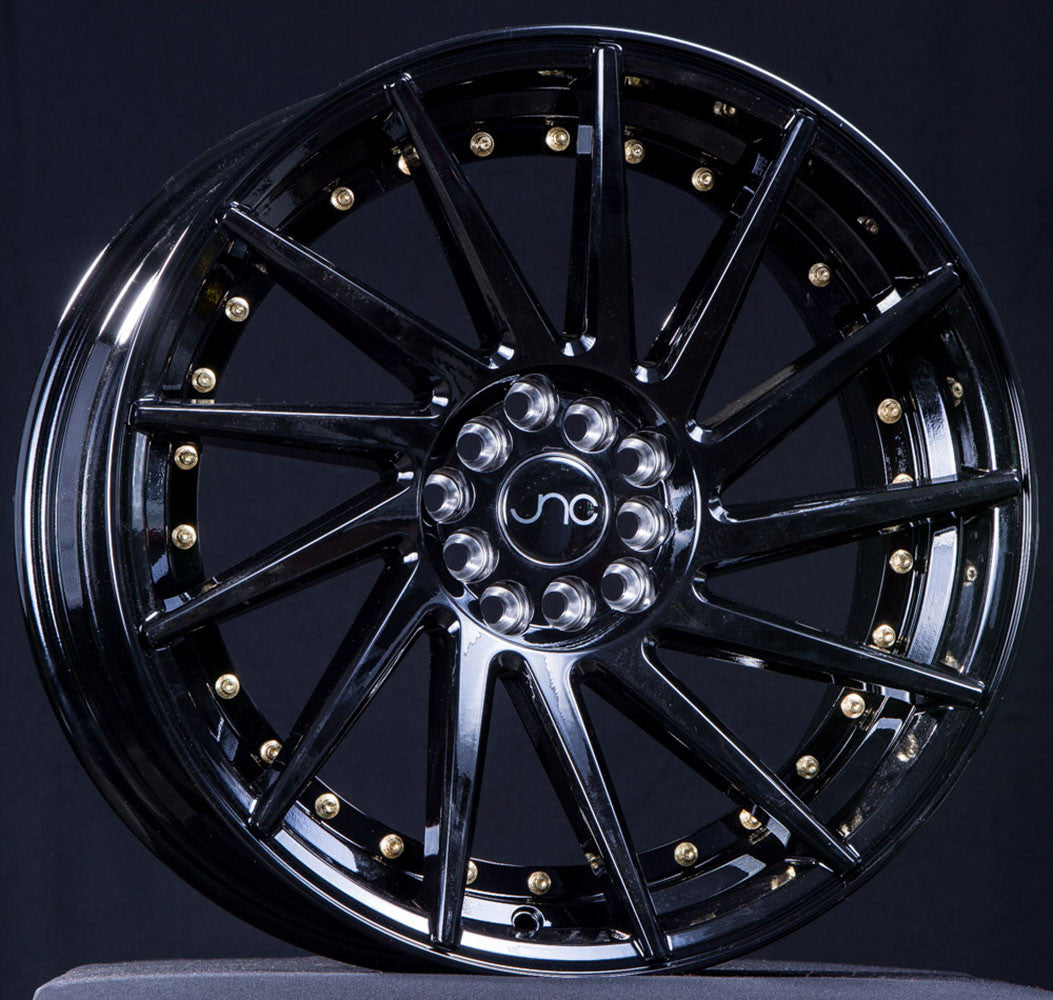JNC051 Gloss Black w/ Gold Rivets wheel