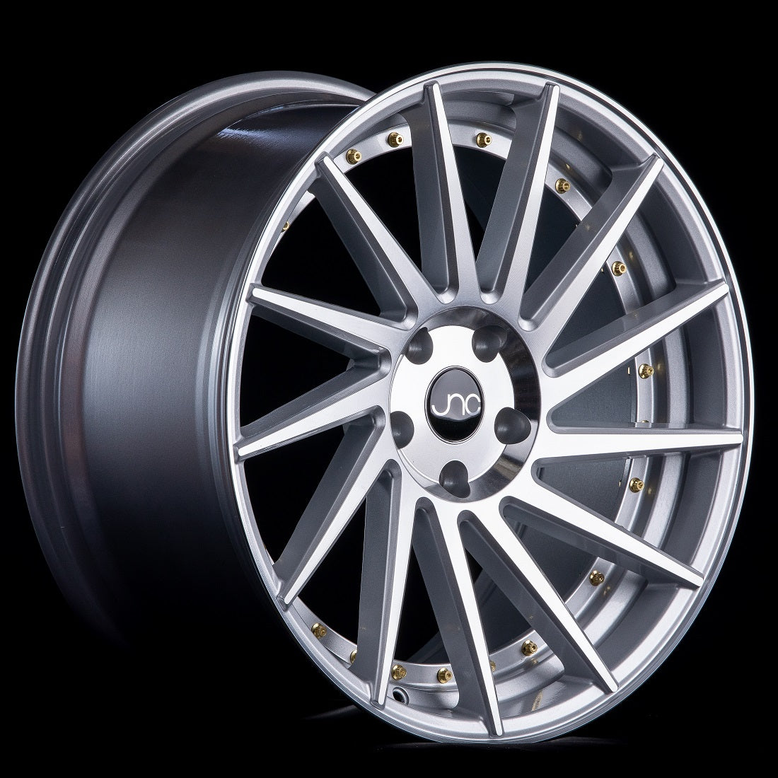 JNC051 Silver Machined Face w/ Gold Rivets wheel