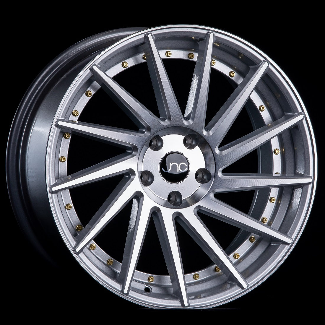 JNC051 Silver Machined Face w/ Gold Rivets wheel