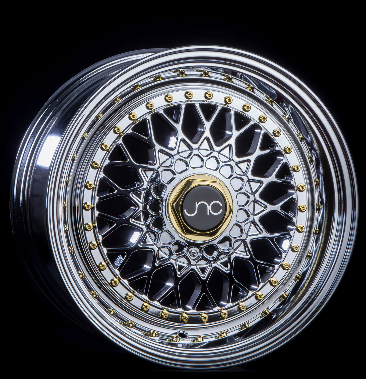 JNC004S Hyper Black Gold Rivets wheel