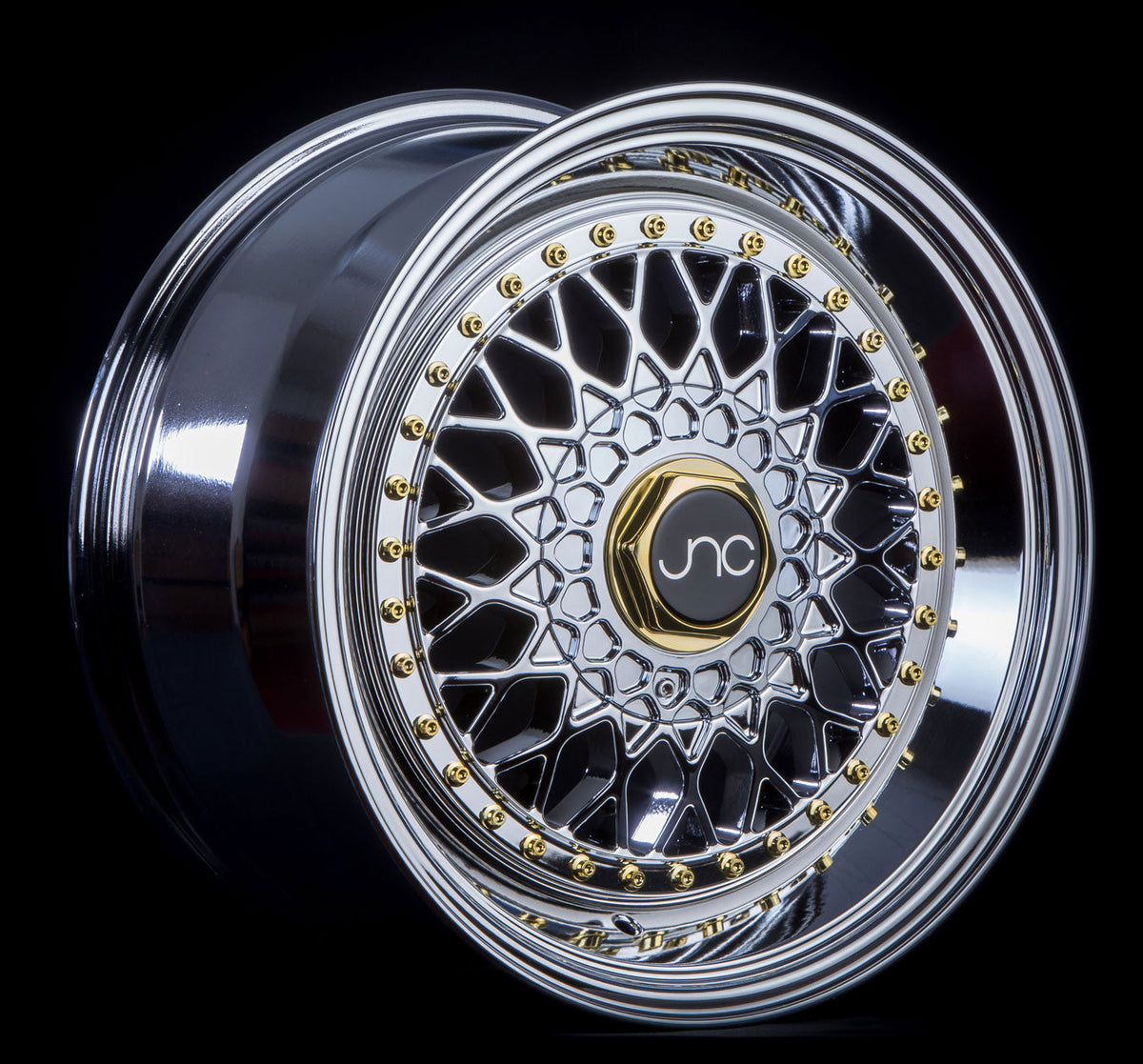 JNC004S Hyper Black Gold Rivets wheel