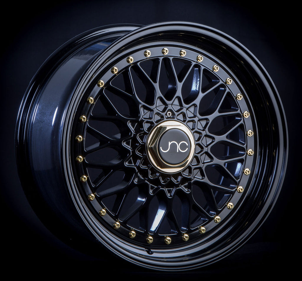 JNC004 Gloss Black Gold Rivets wheel