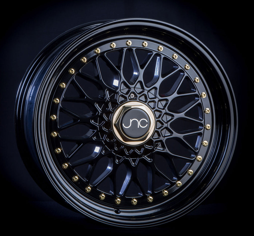 JNC004 Gloss Black Gold Rivets wheel