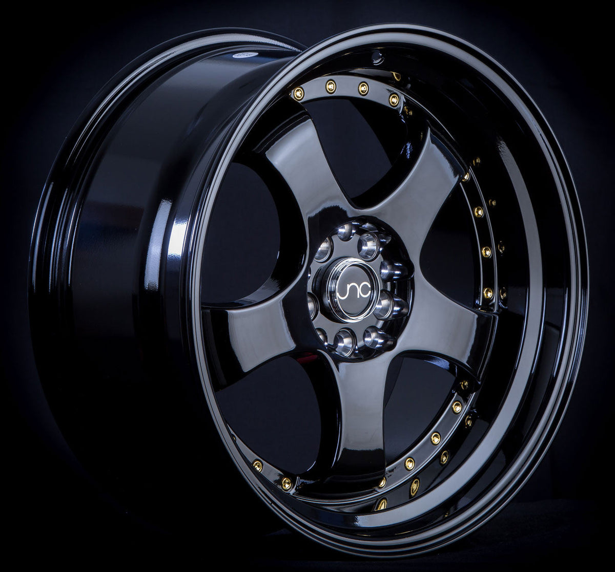 JNC017 Gloss Black w/ Gold Rivets wheel