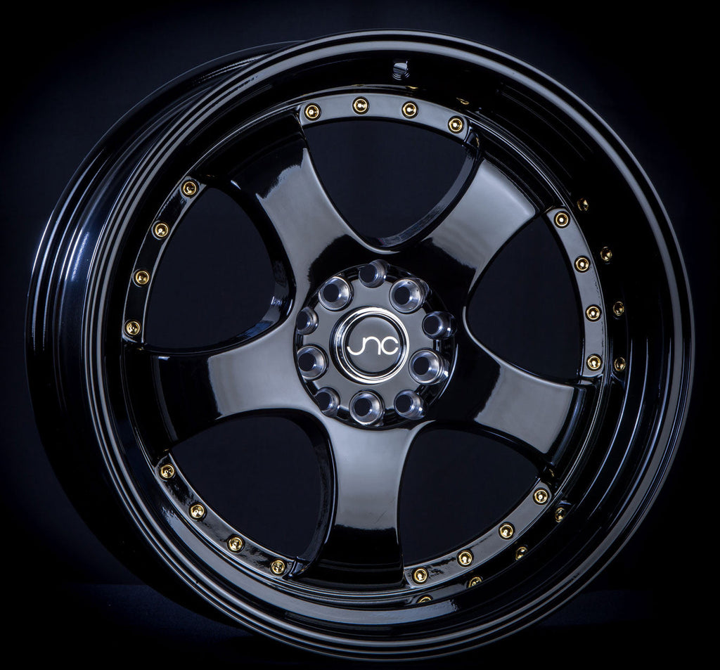 JNC017 Gloss Black w/ Gold Rivets wheel