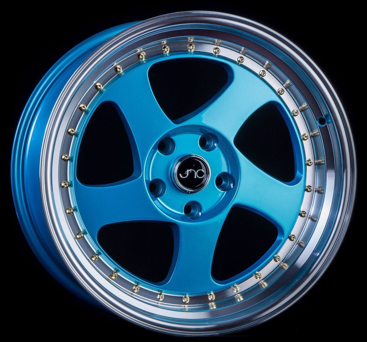 JNC034 Teal Blue Machine Lip Gold Rivets wheel