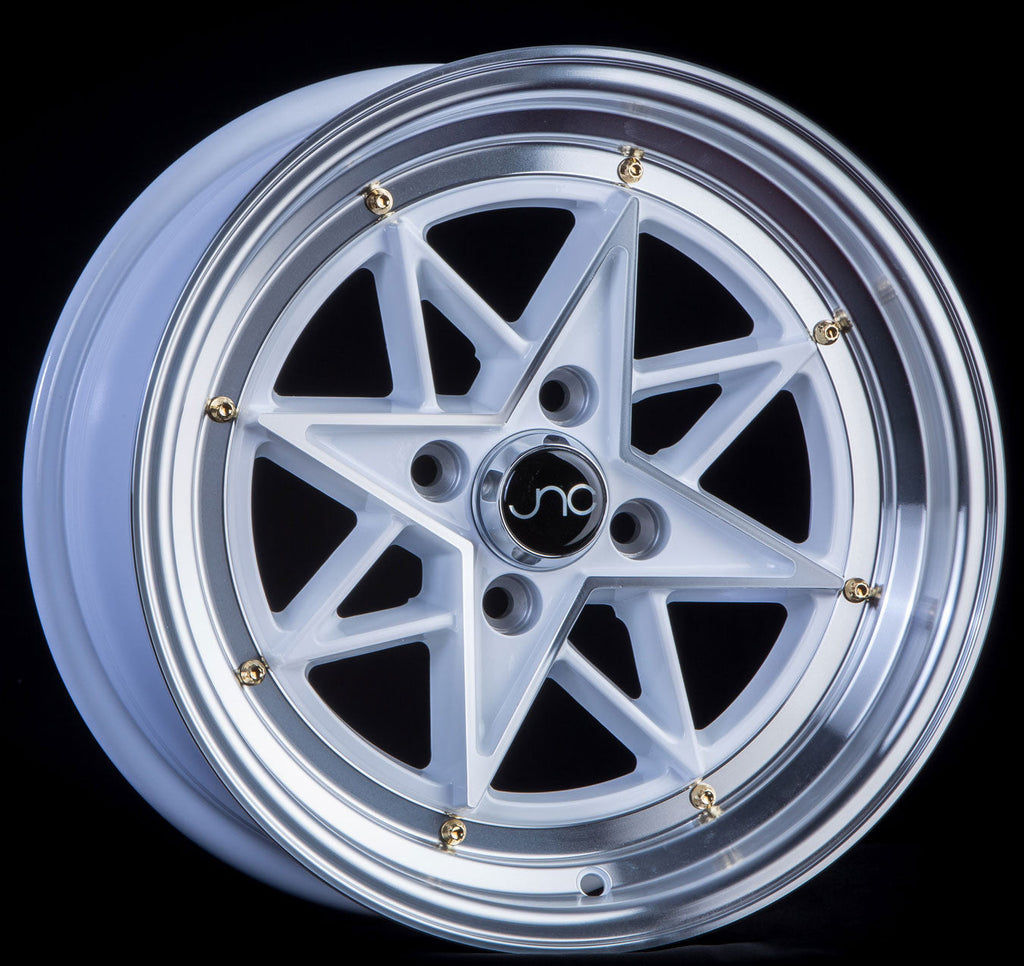 JNC025 White Machined Face Gold Rivets wheel