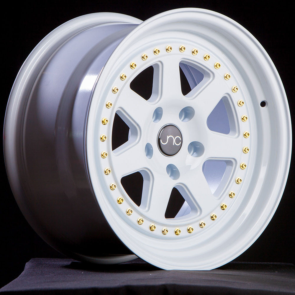 JNC048 White w/ Gold Rivets wheel