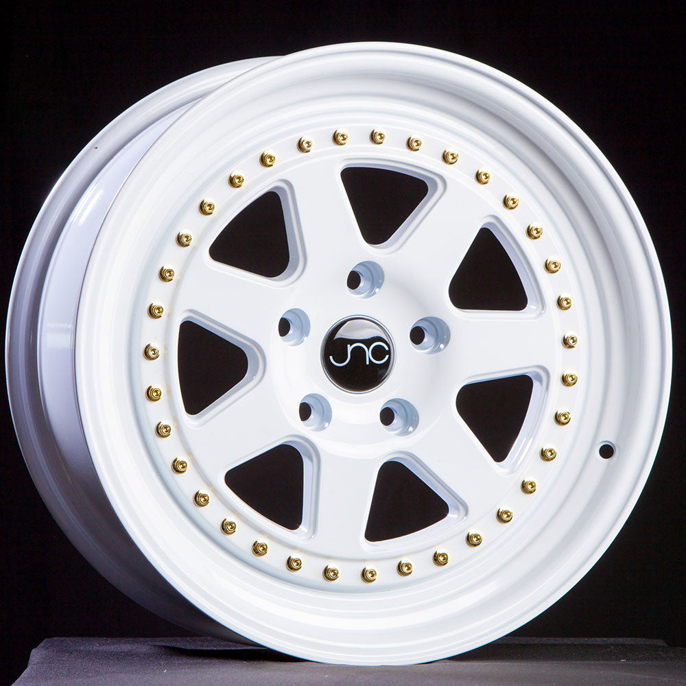 JNC048 White w/ Gold Rivets wheel
