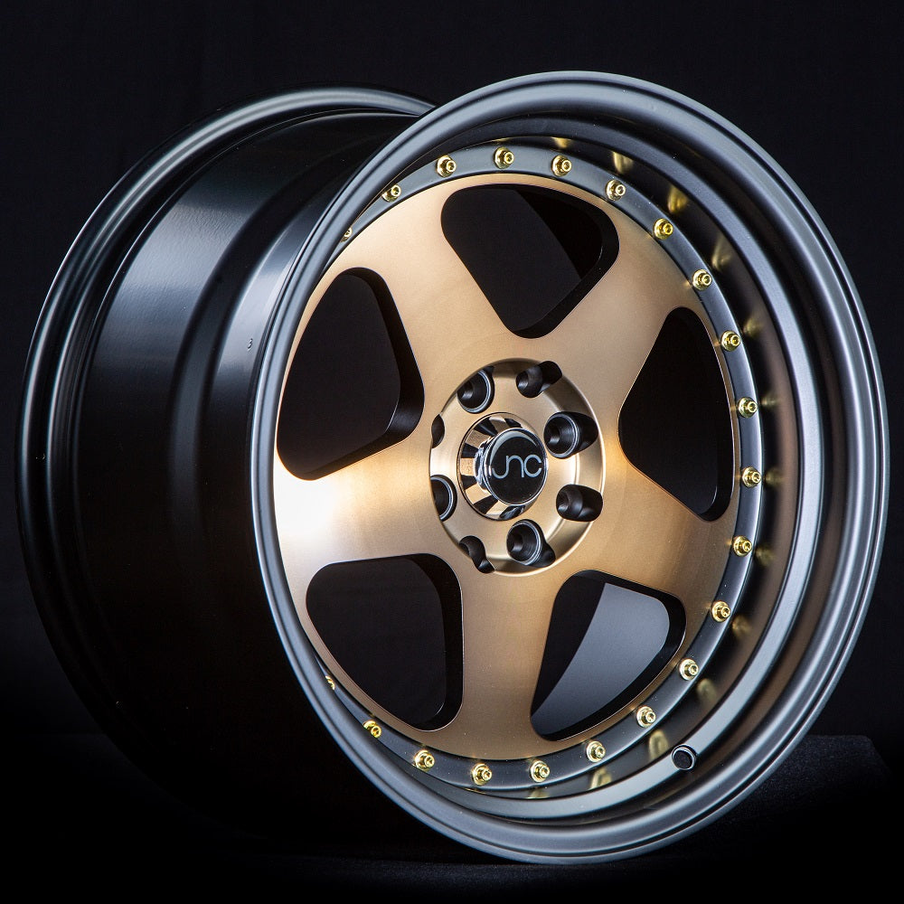 JNC010 Matte Bronze Black Lip Gold Rivets wheel