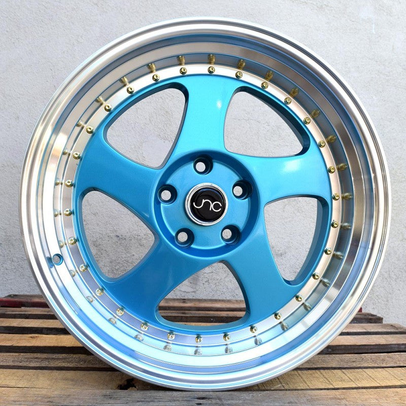 JNC034 Teal Blue Machine Lip Gold Rivets wheel