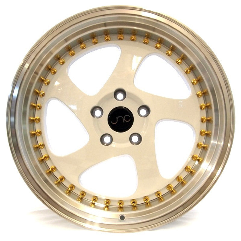 JNC034 White Machined Lip Gold Rivets wheel