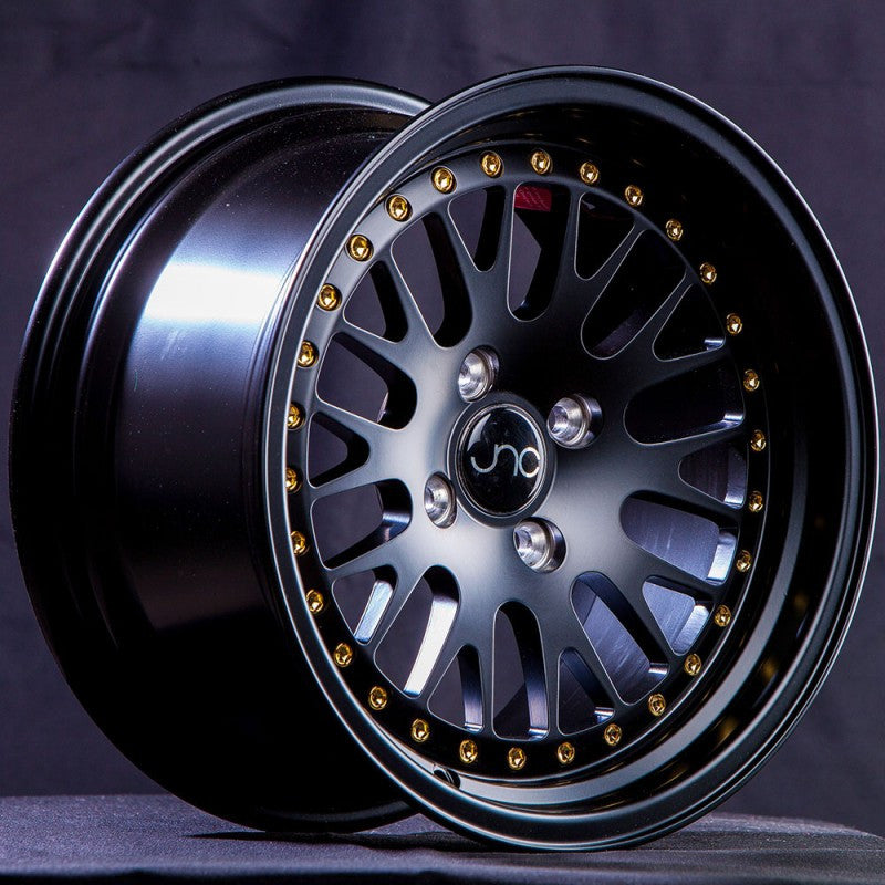 JNC001 Matte Black Gold Rivets wheel