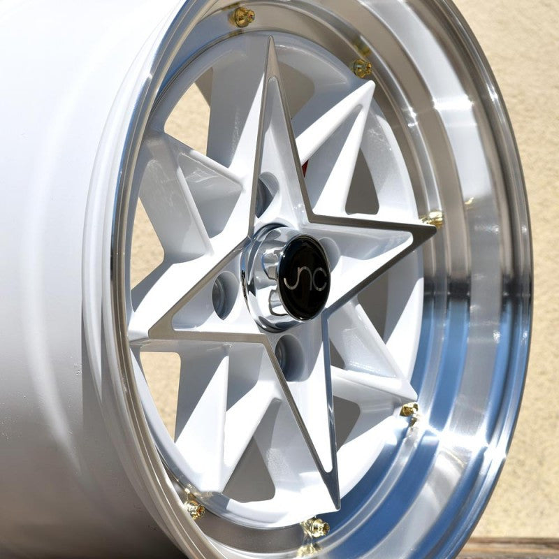JNC025 White Machined Face Gold Rivets wheel