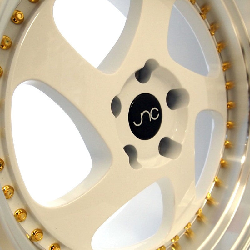 JNC034 White Machined Lip Gold Rivets wheel