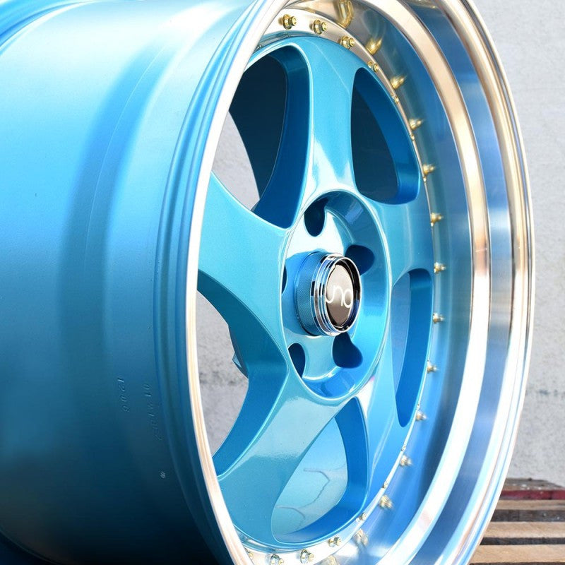 JNC034 Teal Blue Machine Lip Gold Rivets wheel
