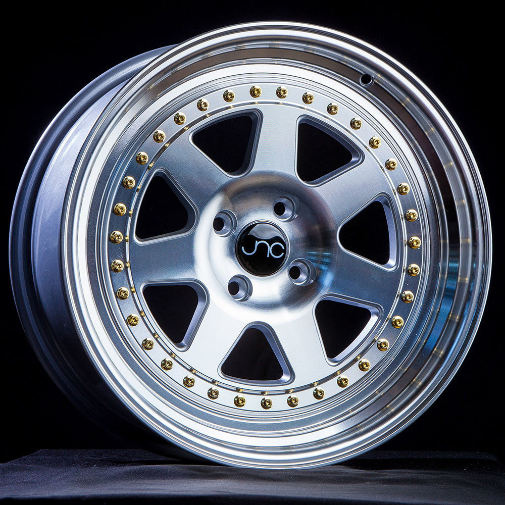 JNC048 Silver Machined Face w/ Gold Rivets wheel