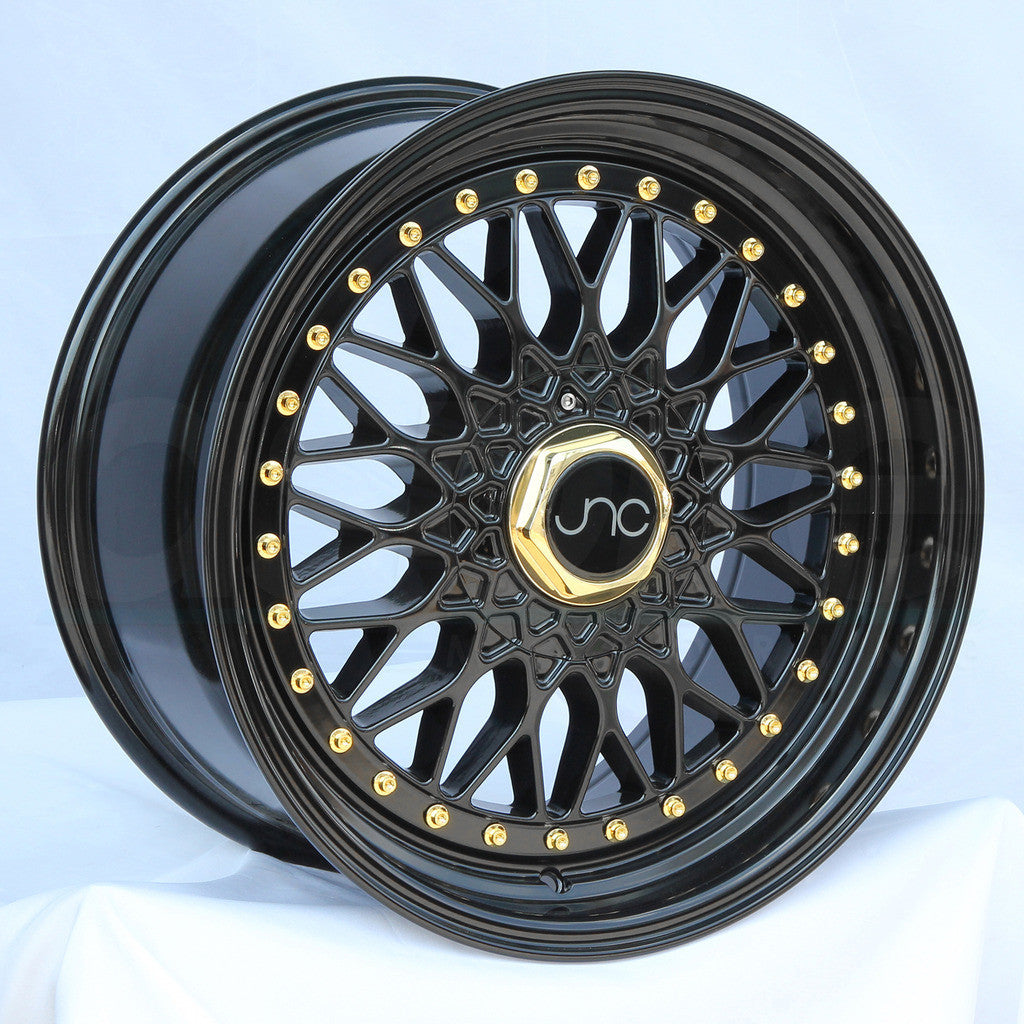 JNC004 Gloss Black Gold Rivets wheel