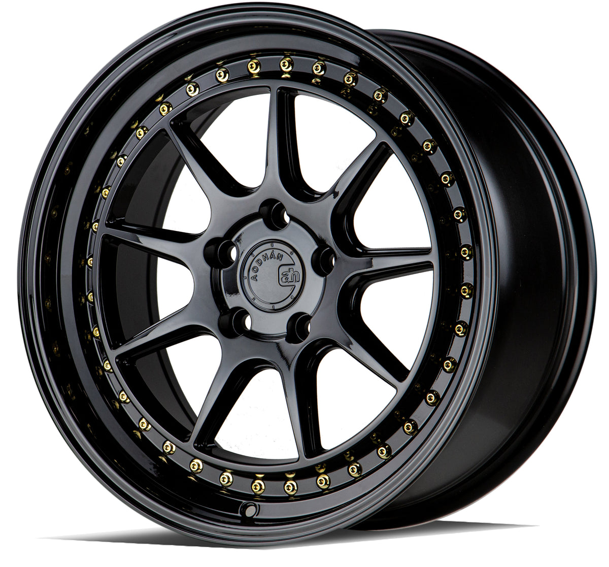 Aodhan DS-X Gloss Black W /Gold Rivets wheel