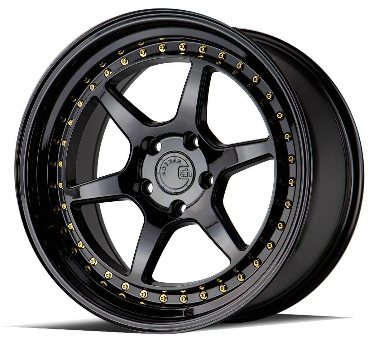 Aodhan DS09 Gloss Black W /Gold Rivets wheel